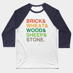 Settlers of Catan Shirt| Brick and Wheat and Wood and Sheep and Stone Baseball T-Shirt